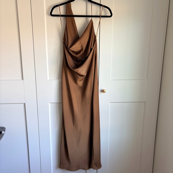 Zara Brown Satin Maxi Halter Dress | M - Picture 8 of 9